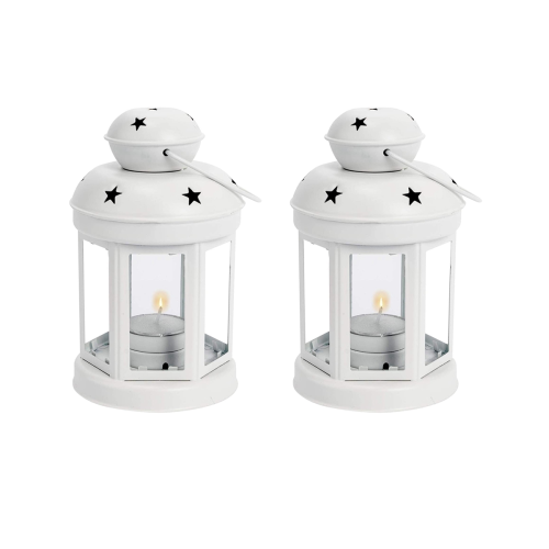 Vintage Metal Hanging Candle Lanterns ,Tealight Holder -White