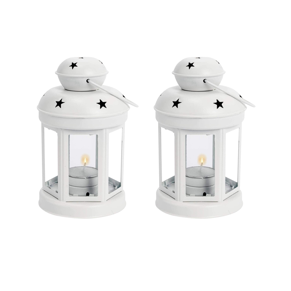Vintage Metal Hanging Candle Lanterns ,Tealight Holder - White