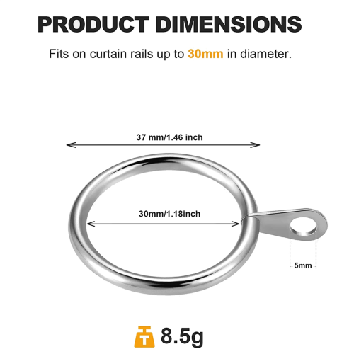 24 Pack Metal Curtain Rings, 30mm Internal Diameter Eyelets, Silver 1