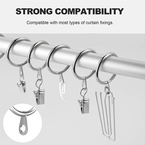 24 Pack Metal Curtain Rings, 30mm Internal Diameter Eyelets, Silver 2