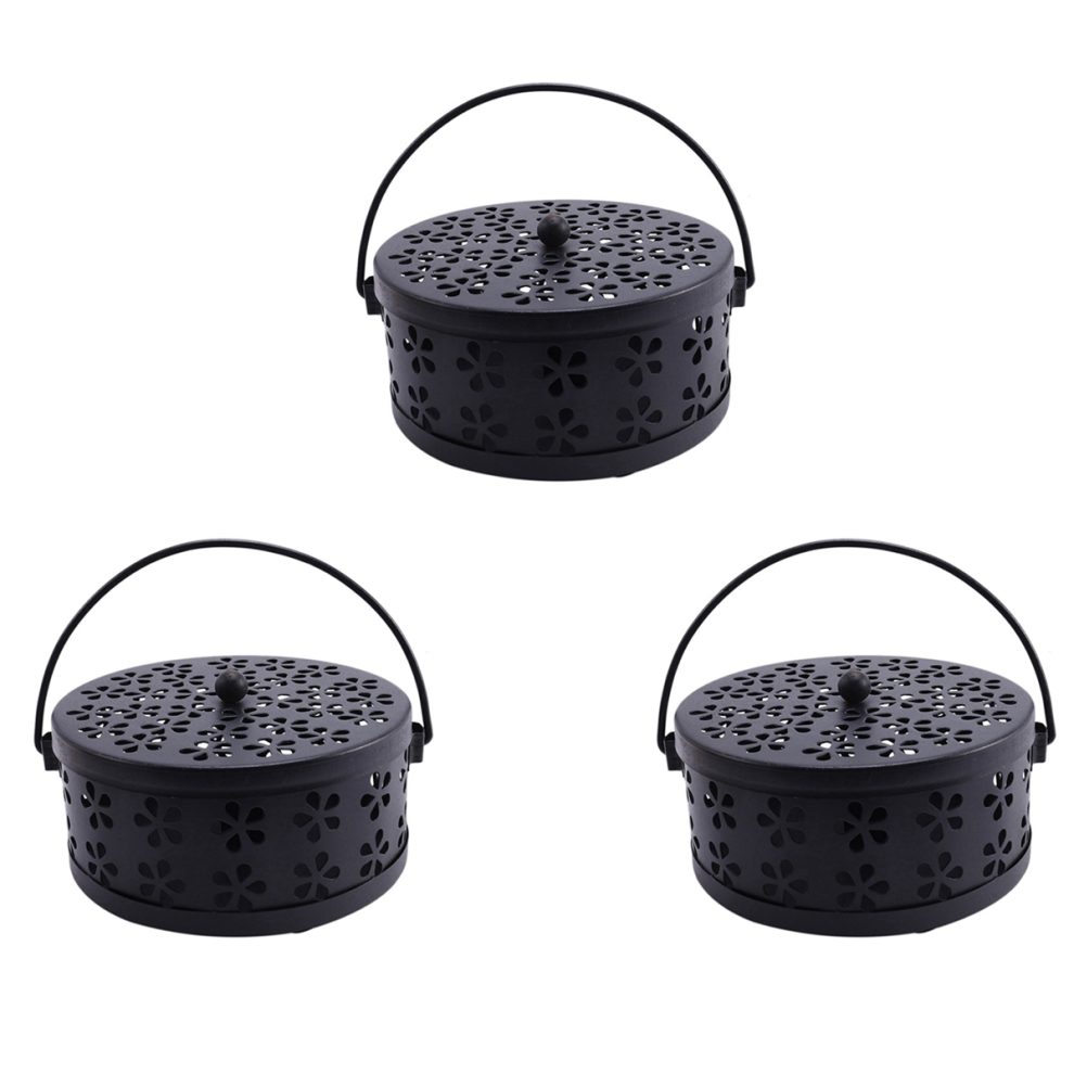 Nordic Retro Metal Hollow Floral Mosquito Coil Holder(Black)-image-OPC-PJ8ZG9H-NEW