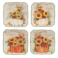 Certified International Harvest Morning 6"""" Canape/Luncheon Plates Multicolor Small Set of 4