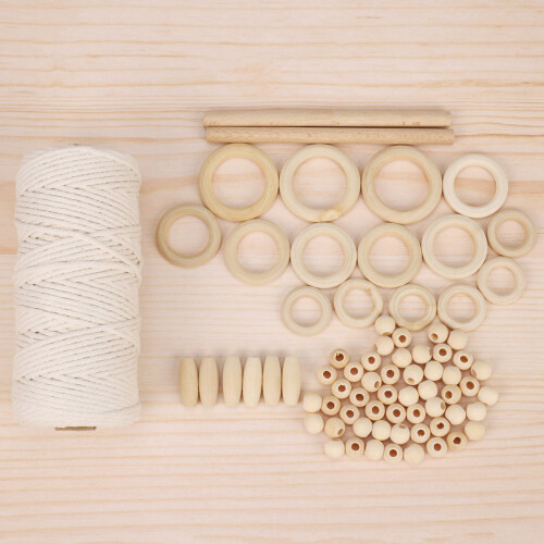 Macrame Cord Cotton Rope 3mm with Wood Ring Stick for DIY Macrame Kit 1