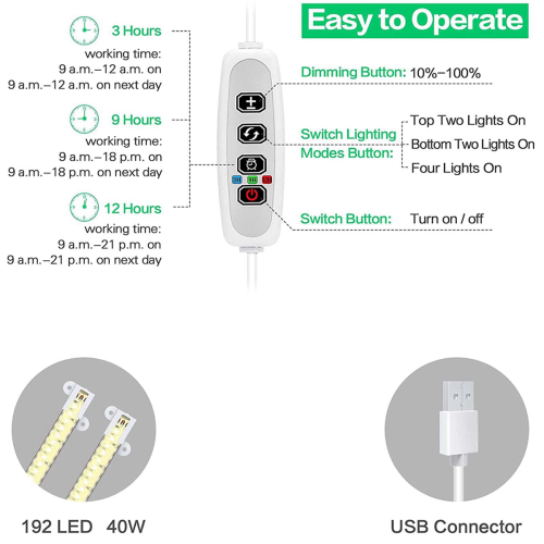 Grow Light Strips, for Indoor Plants with Auto On/Off 3/9/12H Timer 1