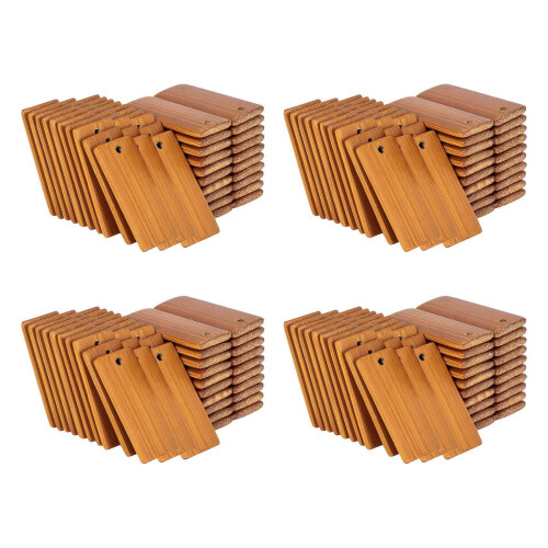 100Pcs 45X20Mm Rectangle Wooden Tags for Keychain Rings