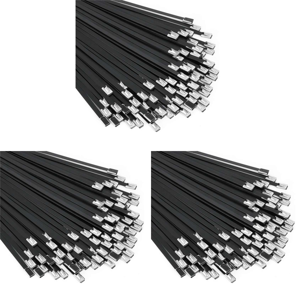 Metal Zip Ties Black 100Pcs 11.8 Inch 304 Stainless Steel Cable Tie 4711515527208