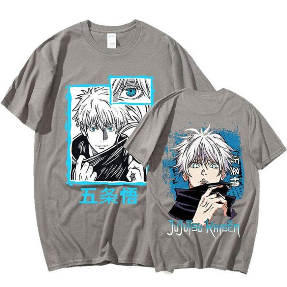 (XXXL, dark grey) Anime Jujutsu Kaisen Satoru Gojo Graphic Printed T-shirt Men Women Casual Short Sleeves Cotton Summer Tee Shirts Oversized Gothic Streetwear