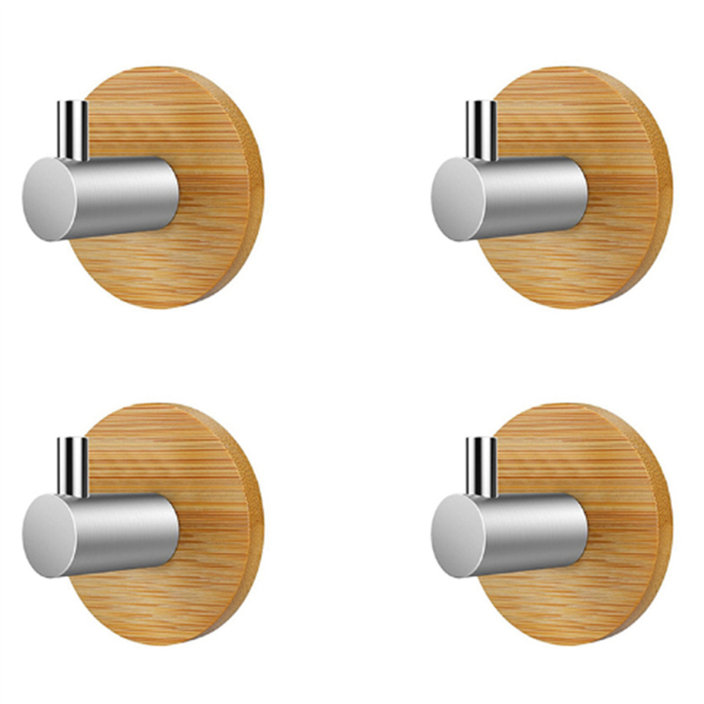 Bamboo Stainless Steel Hook Wall Clothes Bag Headphone Key Hanger (A)-image-OPC-PJ8ZZFZ-NEW