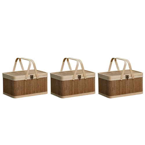 Bamboo Basket Natural -Friendly Woven Basket Bamboo Picnic Basket