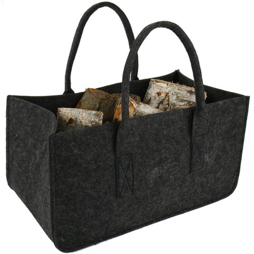 Fireplace Wood Felt Storage Bag Basket Magazine Rack Pocket,Black 2