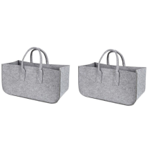 Fireplace Wood Felt Storage Bag Basket Magazine Rack Pocket,Gray