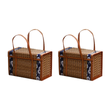 Picnic Woven Basket Wicker Storage Handle Foldable Bamboo Basket B
