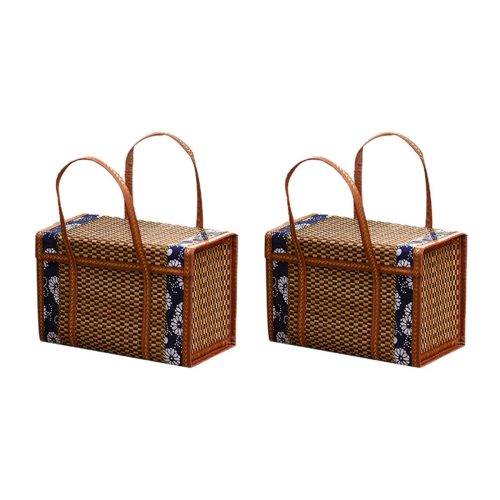 Picnic Woven Basket Wicker Storage Handle Foldable Bamboo Basket B