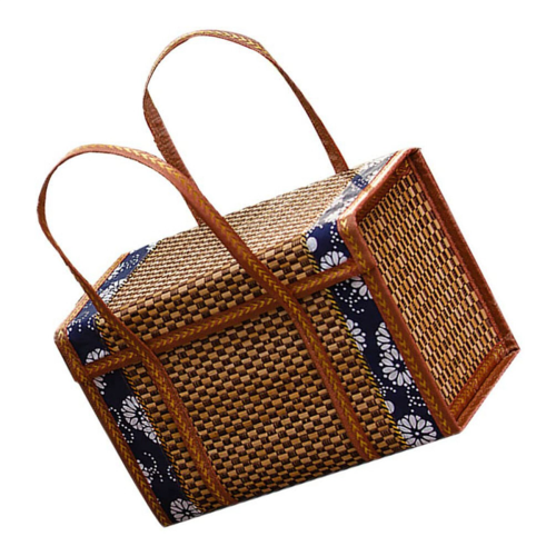 Picnic Woven Basket Wicker Storage Handle Foldable Bamboo Basket B 1