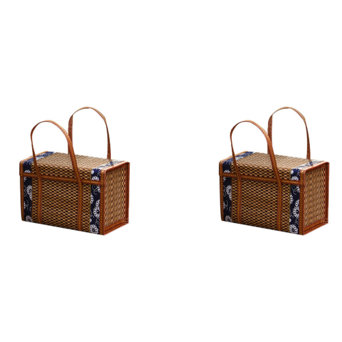 Picnic Woven Basket Wicker Storage Handle Foldable Bamboo Basket A