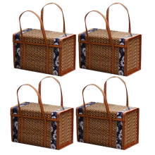 Picnic Woven Basket Wicker Storage Handle Foldable Bamboo Basket B
