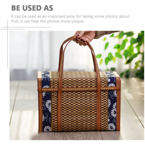 Picnic Woven Basket Wicker Storage Handle Foldable Bamboo Basket B 1