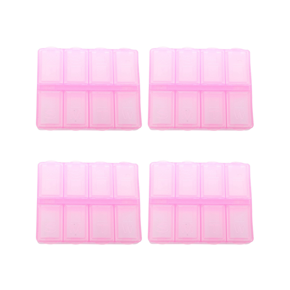 Pink Plastic Rectangle 8 Compartments Medicine Pill Box