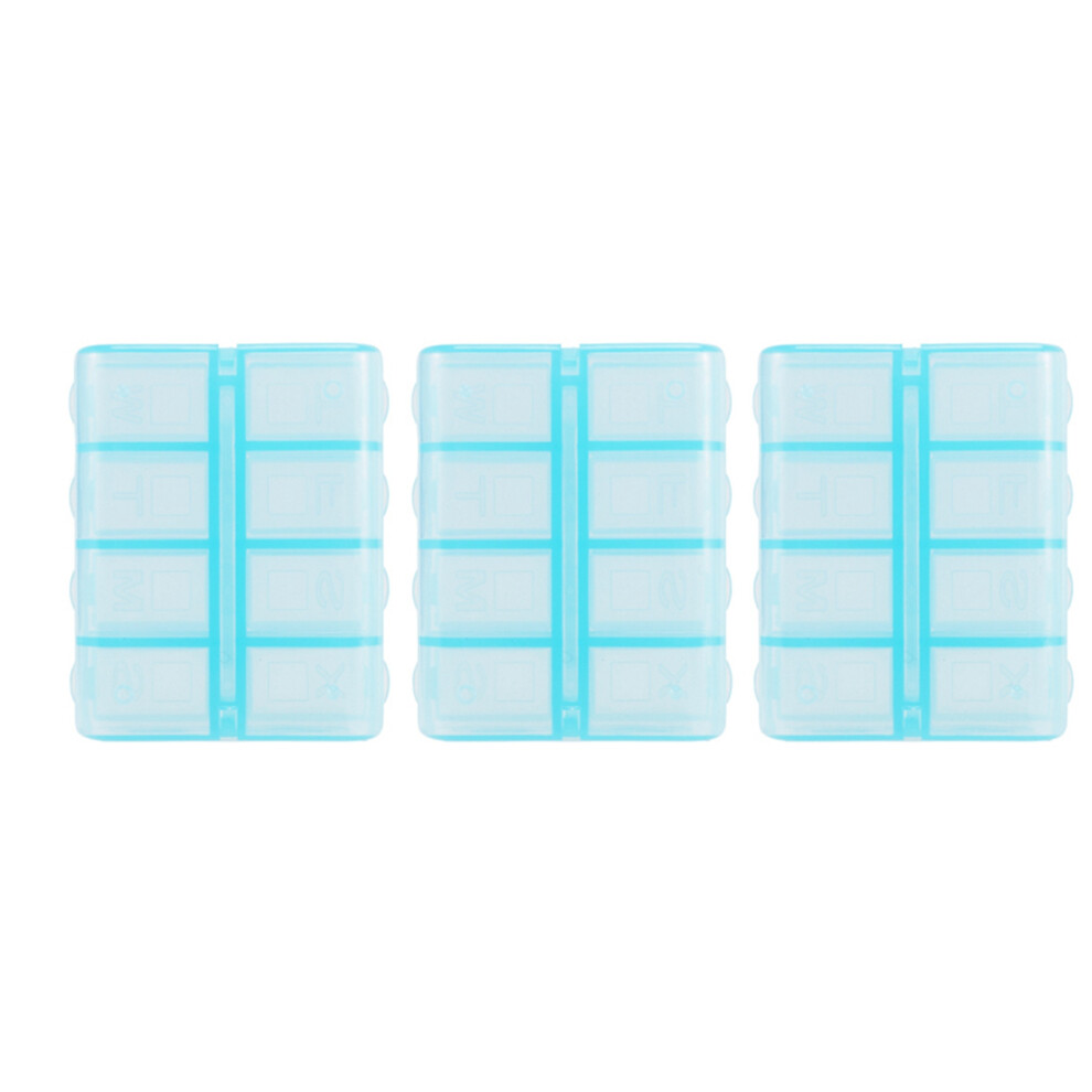 Blue Plastic Rectangle 8 Compartments Medicine Pill Box
