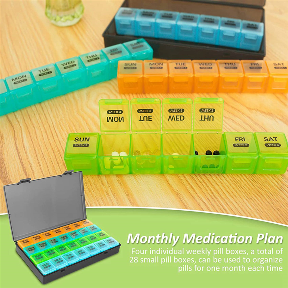 Monthly Pill Organizer 1 Time A Day, with 28 Compartments 4 Weeks
