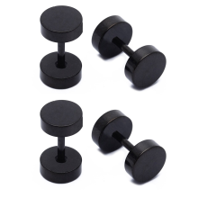 1 Pair of Men's Barbell Stainless Steel Ear Studs Earrings Black 6mm