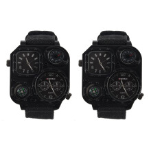 Men Dual Time Zone Quartz Wrist Watch with Compass