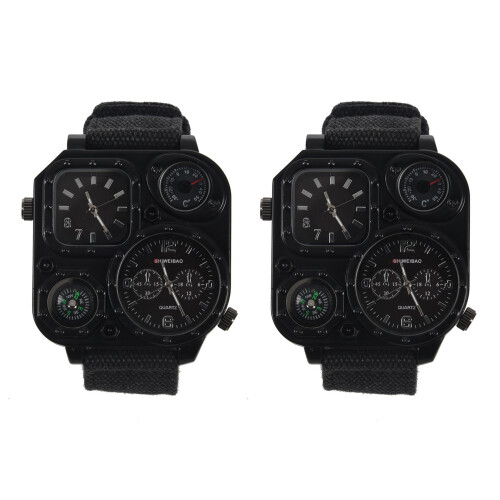 Men Dual Time Zone Quartz Wrist Watch with Compass