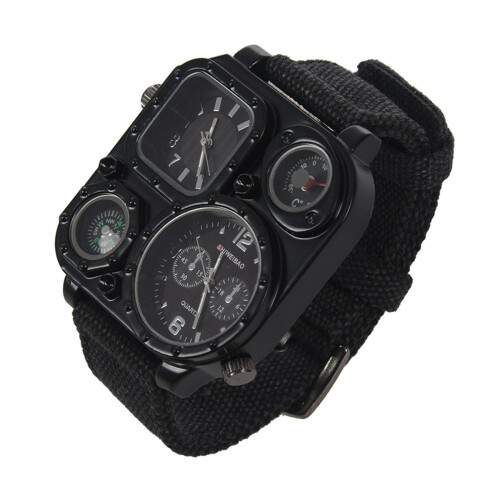 Men Dual Time Zone Quartz Wrist Watch with Compass 1