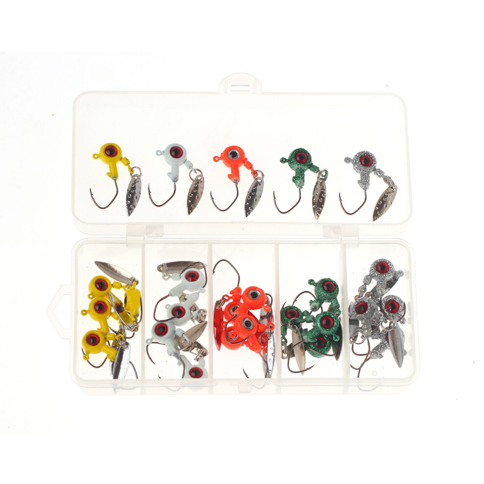 25 Stück Jig Heads Hooks Kit Süßwasserfischen Lures mit Imitation Fischaugen Bemalt Angeln Jig Haken für Bass Trout Crappie 0.14oz/0.08oz