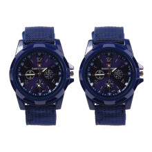 Sport Style Canvas Belt Quartz Wrist Watch Dark Blue