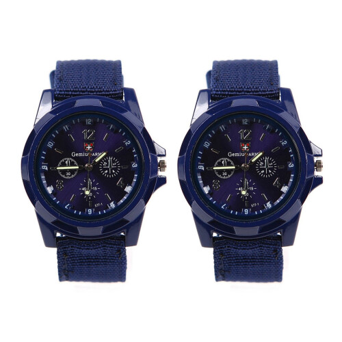 Sport Style Canvas Belt Quartz Wrist Watch Dark Blue