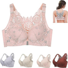 (Powdery Skin, 34-75C) Floral Secrets Comfort Rose Bra, Comfort Rose Lift Bra, Front Closure Push Up Wire-free Seamless Bra Cy