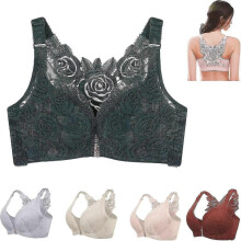 (Dark Green, 50C) Floral Secrets Comfort Rose Bra, Comfort Rose Lift Bra, Front Closure Push Up Wire-free Seamless Bra Cy