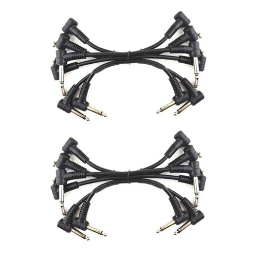6 x Electric Guitar Cables 6 inch 1/4 Right Angle Effect Patch Black