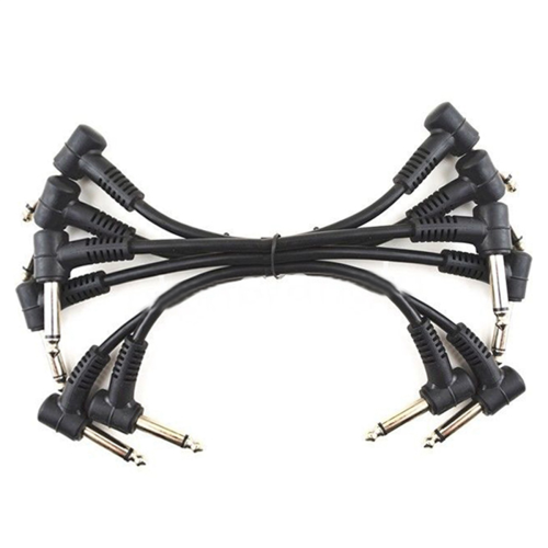 6 x Electric Guitar Cables 6 inch 1/4 Right Angle Effect Patch Black 1