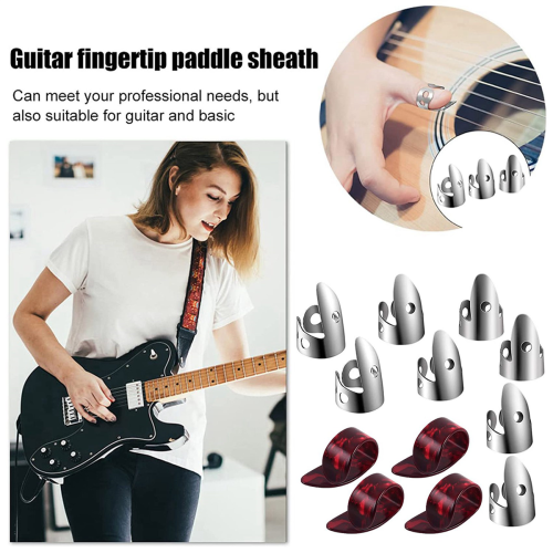 8Pcs Stainless Steel Finger Picks 4Pcs Plastic Thumb Picks 2
