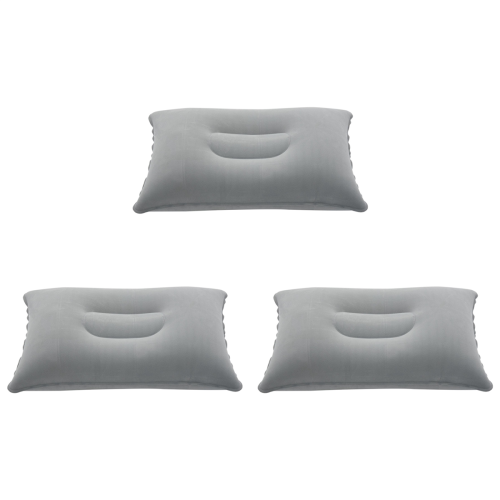 Folding Air Inflatable Pillow Sided Flocking Cushion Light Grey