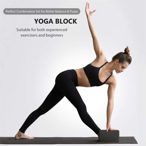 Yoga Block and Yoga Strap Set Universal Stretching Workouts Black 1