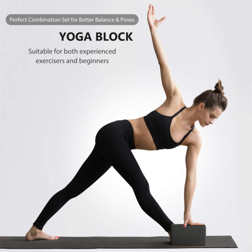 Yoga Block and Yoga Strap Set Universal Stretching Workouts Black 2