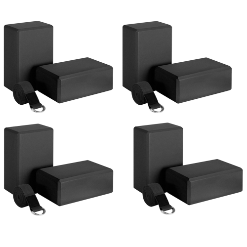 Yoga Block and Yoga Strap Set Universal Stretching Workouts Black