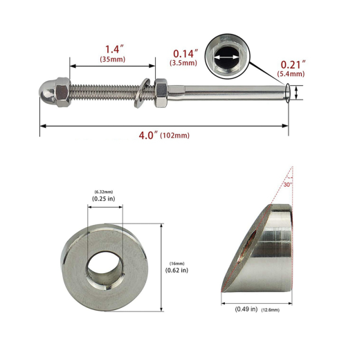 20 Pairs 1/8 inch Cable Railing Kits 30 Degree Washer for Decking 1
