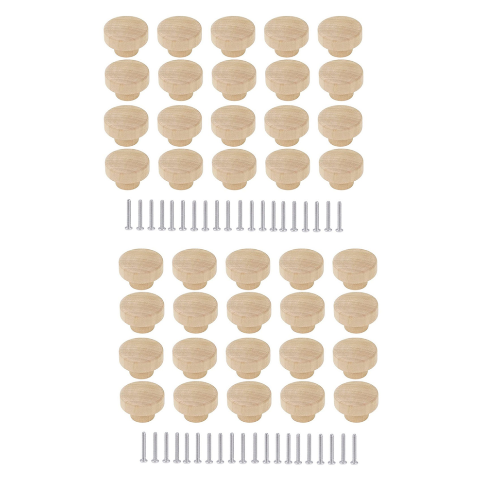 20Pcs Round Unfinished Wood Drawer Knobs 35mm Dia Wood Pulls