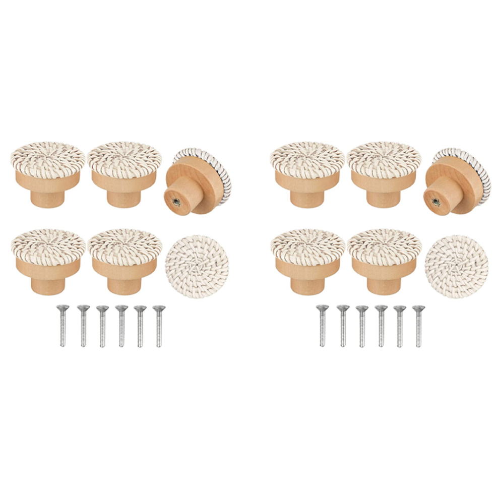 Boho Rattan Dresser Knobs Round Wooden Drawer Knobs 6Pc 4712751298143