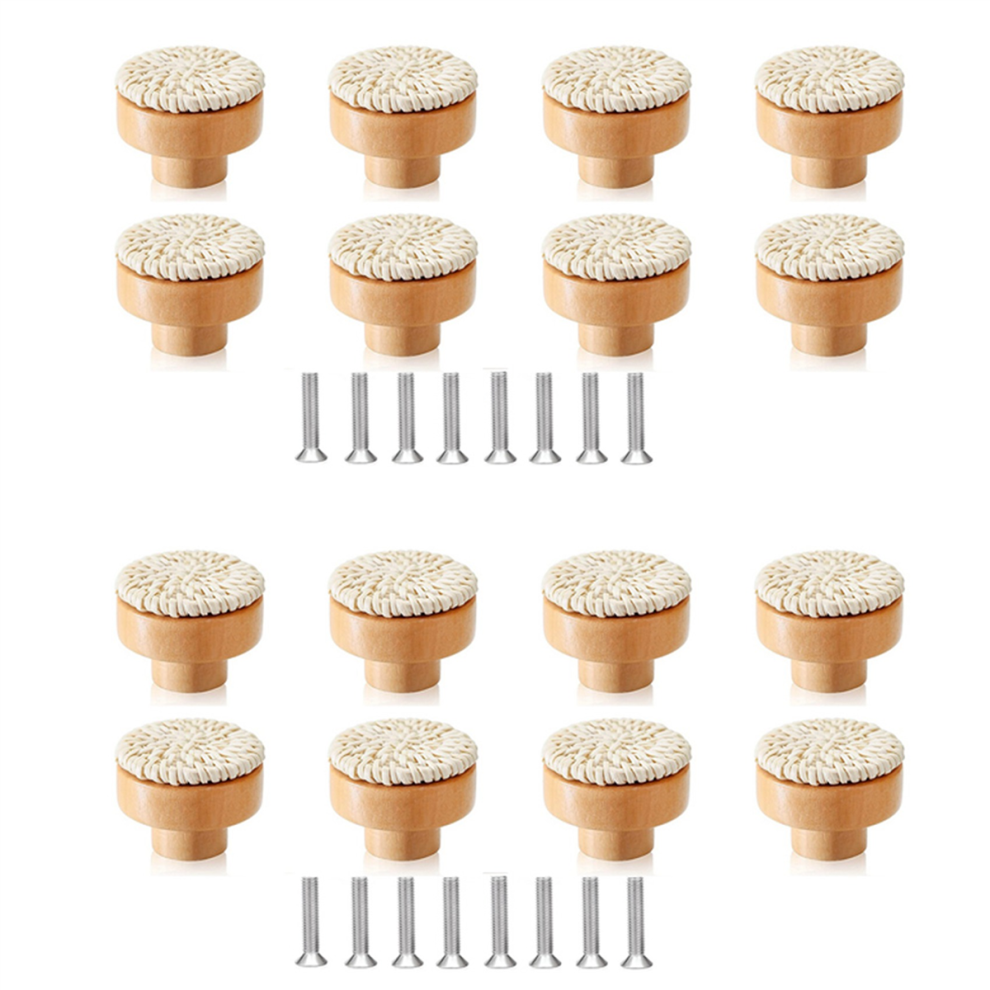8Pcs Boho Rattan Dresser Knobs Wood Drawer Knobs For Cabinet Decor 4712751297948