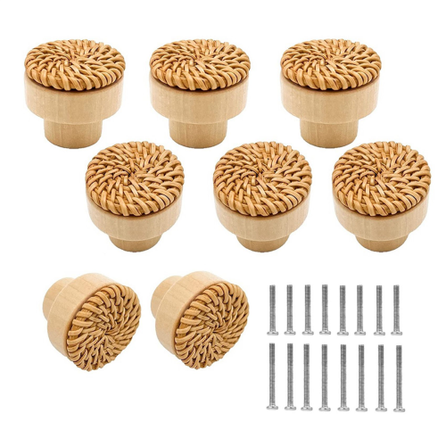 8 Pack Boho Rattan Knobs for Dresser Drawers Wood Cabinet (Natural) 1