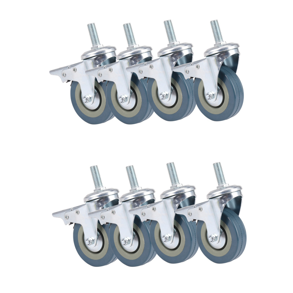 Heavy Duty 75mm Swivel with Brake Casters wheels, Set of 8