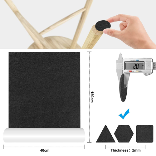 Self-Adhesive Felt Gliders,40 x 150 cm,Self-Adhesive Felt Pads,Black 2
