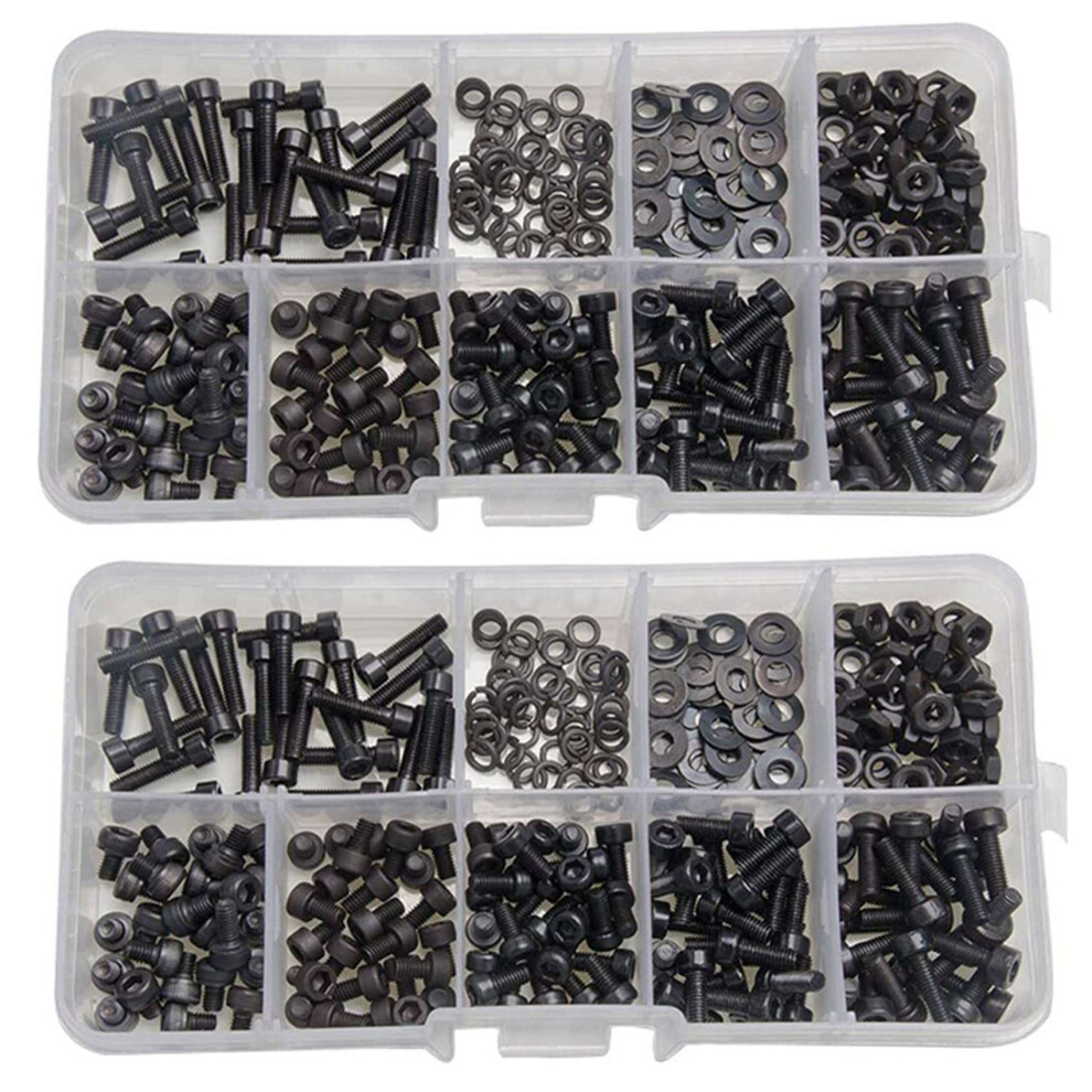 300 Pcs Hex Bolts Nut and Washer M3 Tool Kit with Plastic Box (Black)-image-OPC-PJ92XG6-NEW
