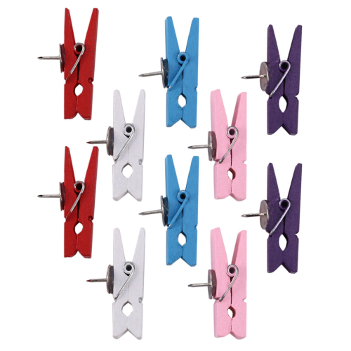 Push Pins with Wooden Clips for Cork Boards Multicolor 20pcs 1