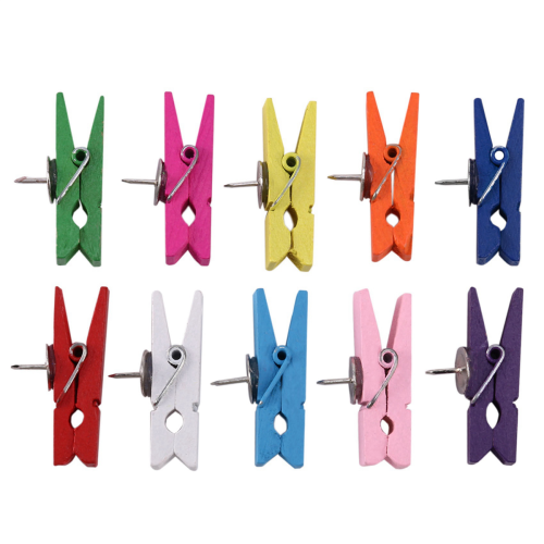 Push Pins with Wooden Clips for Cork Boards Multicolor 20pcs 2